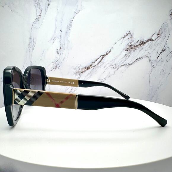 New Burberry Sunglasses Black Square Frames Checkered Arms Gradient BURBERRY